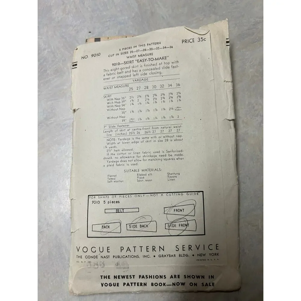 Vintage 40's Vogue Pattern #9010 
